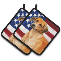 "Caroline's Treasures Rhodesian Ridgeback Patriotic Decorated pot holder, 7.5H x 7.5W, USA American Flag"