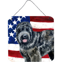 "Caroline's Treasures Black Russian Terrier Patriotic Metal Print, 6h x 6w, USA American Flag"