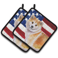 "Caroline's Treasures Shiba Inu Patriotic Decorated pot holder, 7.5H x 7.5W, USA American Flag"