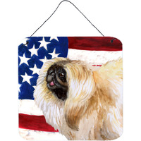"Caroline's Treasures Pekingese Patriotic Metal Print, 6h x 6w, USA American Flag"