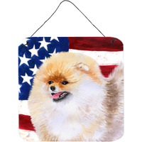 "Caroline's Treasures Pomeranian Patriotic Metal Print, 6h x 6w, USA American Flag"