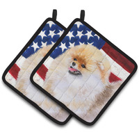 "Caroline's Treasures Pomeranian Patriotic Decorated pot holder, 7.5H x 7.5W, USA American Flag"