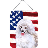 "Caroline's Treasures Medium White Poodle Patriotic Metal Print, 16"" x 12"", Multicolor"