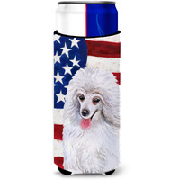 "Caroline's Treasures Medium White Poodle Patriotic Decorative Can Hugger, Slim, Multicolor"