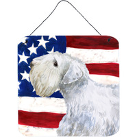 "Caroline's Treasures Sealyham Terrier Patriotic Metal Print, 6h x 6w, USA American Flag"