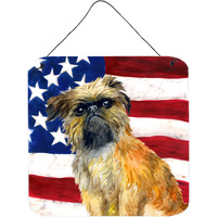 "Caroline's Treasures Brussels Griffon Patriotic Metal Print, 6h x 6w, USA American Flag"