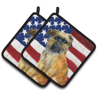 "Caroline's Treasures Brussels Griffon Patriotic Decorated pot holder, 7.5H x 7.5W, USA American Flag"