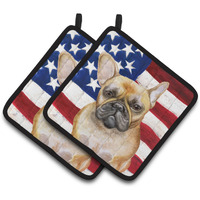 "Caroline's Treasures French Bulldog Patriotic Decorated pot holder, 7.5H x 7.5W, USA American Flag"