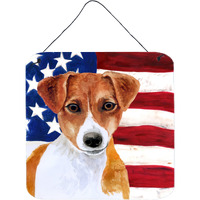 "Caroline's Treasures Jack Russell Terrier Patriotic Metal Print, 6h x 6w, USA American Flag"