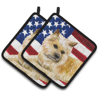 "Caroline's Treasures Cairn Terrier Patriotic Decorated pot holder, 7.5H x 7.5W, USA American Flag"