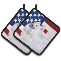 "Caroline's Treasures Samoyed Patriotic Decorated pot holder, 7.5H x 7.5W, USA American Flag"