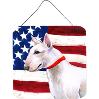 "Caroline's Treasures Bull Terrier Patriotic Metal Print, 6h x 6w, USA American Flag"