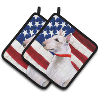 "Caroline's Treasures Bull Terrier Patriotic Decorated pot holder, 7.5H x 7.5W, USA American Flag"