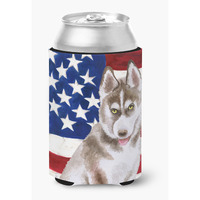 "Caroline's Treasures Siberian Husky Grey Patriotic Decorative Can Hugger, Multicolor"