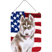 "Caroline's Treasures Siberian Husky Grey Patriotic Metal Print, 16"" x 12"", Multicolor"