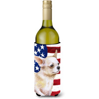 "Caroline's Treasures Chihuahua Leg up Patriotic Decorative Bottle Hugger, 750ml, Multicolor"