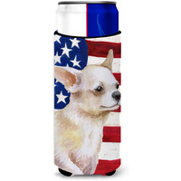 "Caroline's Treasures Chihuahua Leg up Patriotic Decorative Can Hugger, Slim, Multicolor"