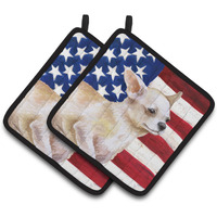 "Caroline's Treasures Chihuahua Leg up Patriotic Decorated pot holder, 7.5H x 7.5W, USA American Flag"