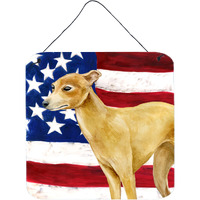 "Caroline's Treasures Italian Greyhound Patriotic Metal Print, 6h x 6w, USA American Flag"