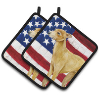 "Caroline's Treasures Italian Greyhound Patriotic Decorated pot holder, 7.5H x 7.5W, USA American Flag"