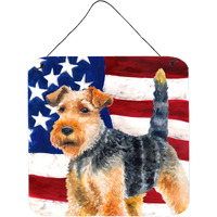 "Caroline's Treasures Welsh Terrier Patriotic Metal Print, 6h x 6w, USA American Flag"