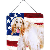 "Caroline's Treasures Afghan Hound Patriotic Metal Print, 6h x 6w, USA American Flag"
