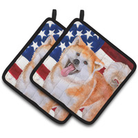 "Caroline's Treasures Akita Patriotic Decorated pot holder, 7.5H x 7.5W, USA American Flag"