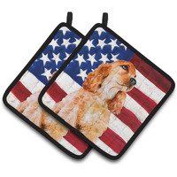 "Caroline's Treasures Cocker Spaniel Patriotic Decorated pot holder, 7.5H x 7.5W, USA American Flag"