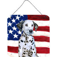 "Caroline's Treasures Dalmatian Puppy Patriotic Metal Print, 6h x 6w, USA American Flag"