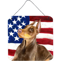 "Caroline's Treasures Doberman Pinscher Patriotic Metal Print, 6h x 6w, USA American Flag"
