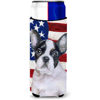 "Caroline's Treasures French Bulldog Black White Patriotic Decorative Can Hugger, Slim, Multicolor"