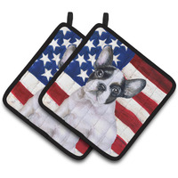 "Caroline's Treasures French Bulldog Black White Patriotic Decorated pot holder, 7.5H x 7.5W, USA American Flag"