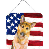 "Caroline's Treasures German Shepherd #2 Patriotic Metal Print, 6h x 6w, USA American Flag"