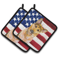 "Caroline's Treasures German Shepherd #2 Patriotic Decorated pot holder, 7.5H x 7.5W, USA American Flag"