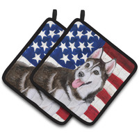 "Caroline's Treasures Siberian Husky #2 Patriotic Decorated pot holder, 7.5H x 7.5W, USA American Flag"