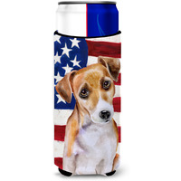 "Caroline's Treasures Jack Russell Terrier #2 Patriotic Decorative Can Hugger, Slim, Multicolor"
