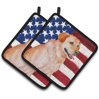 "Caroline's Treasures Labrador Retriever Patriotic Decorated pot holder, 7.5H x 7.5W, USA American Flag"