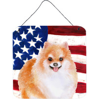 "Caroline's Treasures Pomeranian #2 Patriotic Metal Print, 6h x 6w, USA American Flag"