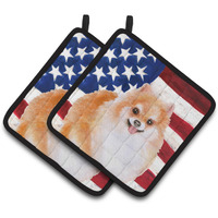 "Caroline's Treasures Pomeranian #2 Patriotic Decorated pot holder, 7.5H x 7.5W, USA American Flag"