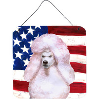 "Caroline's Treasures White Standard Poodle Patriotic Metal Print, 6h x 6w, USA American Flag"