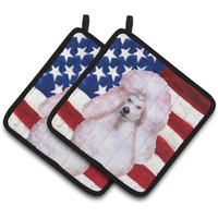 "Caroline's Treasures White Standard Poodle Patriotic Decorated pot holder, 7.5H x 7.5W, USA American Flag"