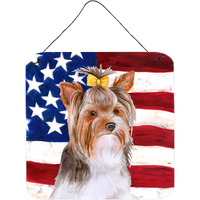 "Caroline's Treasures Yorkshire Terrier #2 Patriotic Metal Print, 6h x 6w, USA American Flag"