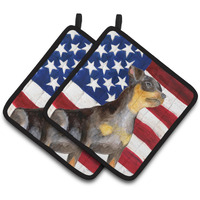 "Caroline's Treasures Miniature Pinscher #2 Patriotic Decorated pot holder, 7.5H x 7.5W, USA American Flag"