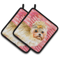 "Caroline's Treasures Morkie Decorated pot holder, 7.5H x 7.5W, Love is a Dog"