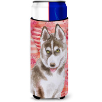 "Caroline's Treasures Siberian Husky Grey Love Decorative Can Hugger, Slim, Multicolor"