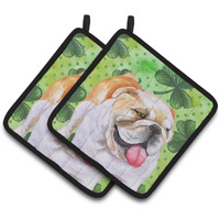 "Caroline's Treasures English Bulldog Decorated pot holder, 7.5H x 7.5W, St Patrick's Day"