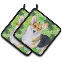 "Caroline's Treasures Pembroke Corgi Decorated pot holder, 7.5H x 7.5W, St Patrick's Day"