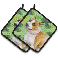 "Caroline's Treasures American Staffordshire Decorated pot holder, 7.5H x 7.5W, St Patrick's Day"