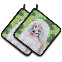 "Caroline's Treasures Medium White Poodle Decorated pot holder, 7.5H x 7.5W, St Patrick's Day"