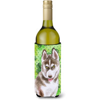 "Caroline's Treasures Siberian Husky Grey St Patrick's Decorative Bottle Hugger, 750ml, Multicolor"
